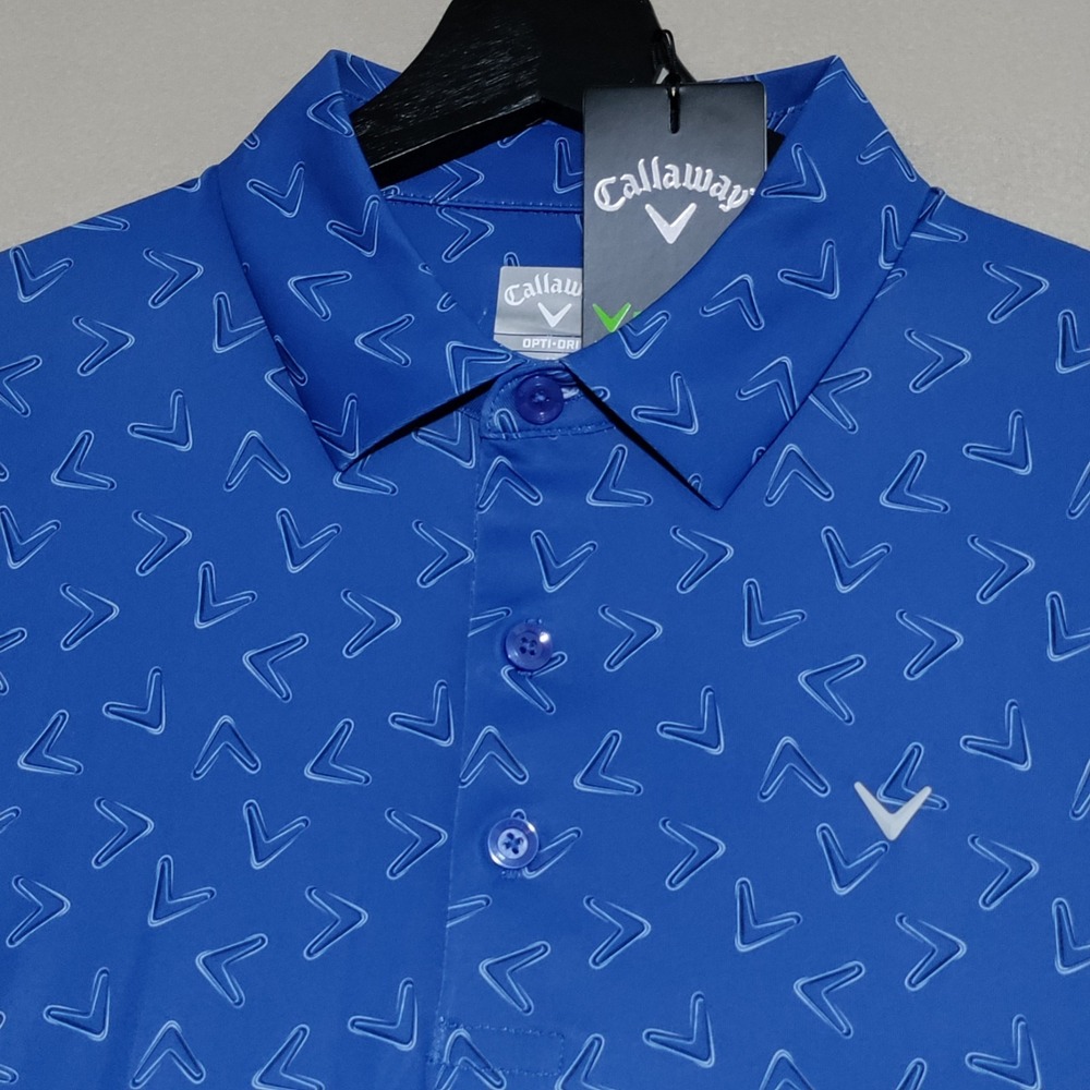 NEW Callaway Golf Polo Shirt Mens Medium All Over Chevron Print Galaxy Blue $70 - Picture 5 of 15